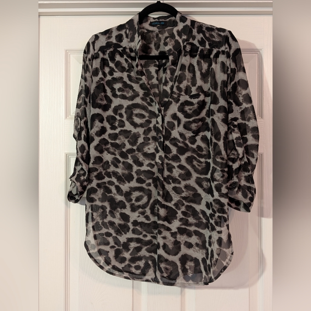 Leopard Print Women's Top - Black and Gray